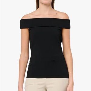 NWT Theory Black Compact Crepe Off-The-Shoulder Top size L